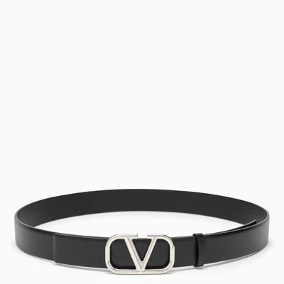 Shop Valentino Vlogo Black/silver Leather Belt