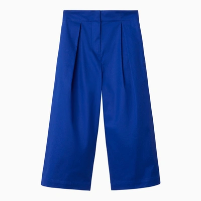 Shop Burberry Electric Blue Cotton Pants In White
