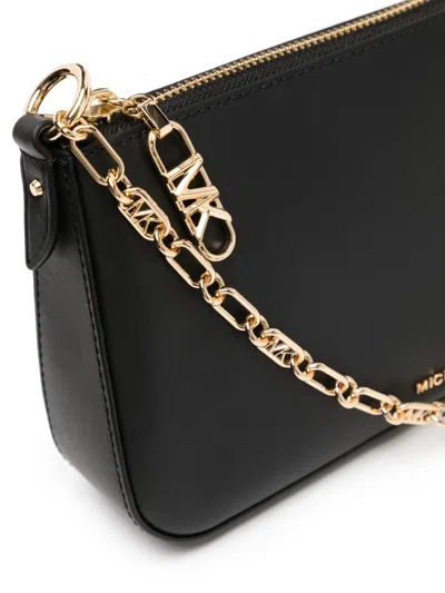 Michael Kors Empire Medium Leather Chain-link Pochette In Black