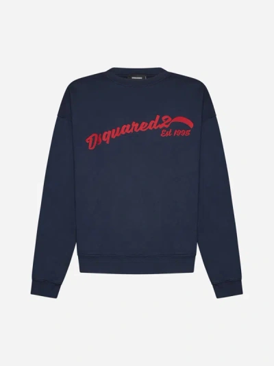 Shop Dsquared2 Logo Cotton Sweatshirt In Blue Navy