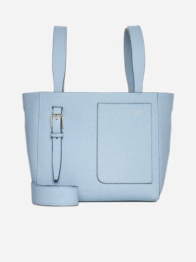 Shop Valextra Leather Mini Bucket Bag In Light Blue