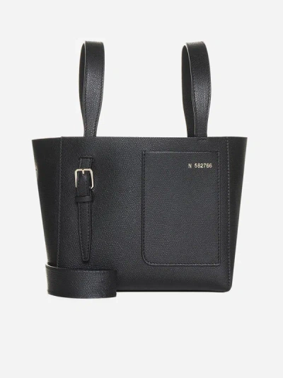 Shop Valextra Leather Mini Bucket Bag In Black