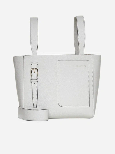 Shop Valextra Leather Mini Bucket Bag In Off White