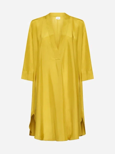 Shop P.a.r.o.s.h Sunny Silk Habotai Dress In Mustard