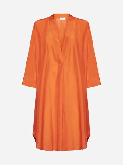 Shop P.a.r.o.s.h Sunny Silk Habotai Dress In Orange