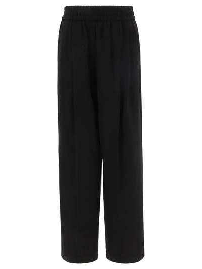 Shop Brunello Cucinelli Wide Trousers With Elasticated Waist In Black