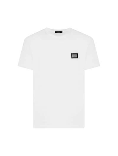 Shop Dolce & Gabbana Cotton T-shirt With Logo Plate In White