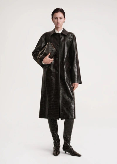 Shop Totême Raglan-sleeve Croco Embossed Coat Dark Brown