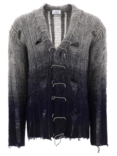 Shop Off-white Distressed Mohair Cardigan In Grey