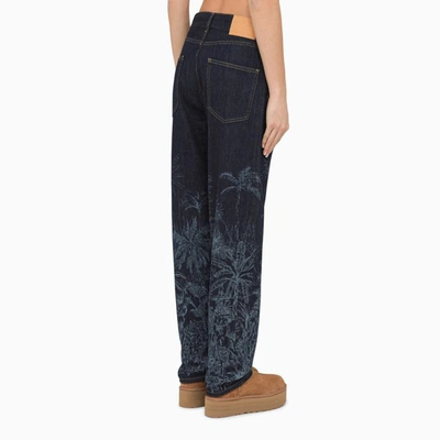 Shop Alanui Regular Jeans With Floral Pattern In Blue