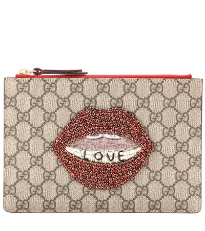 Gucci Gg Supreme Embellished Coated Canvas Pouch In Multi