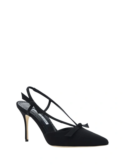Manolo Blahnik Corintia 90 Bow-embellished Crepe De Chine Slingback Pumps In Blck