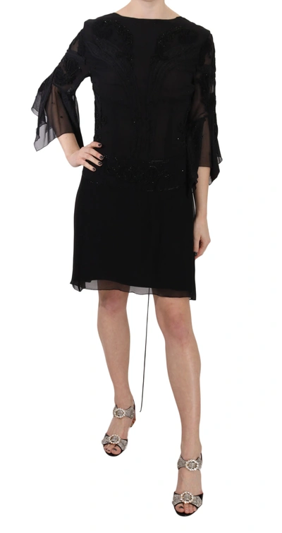 Shop John Richmond Sequined Silk Mini Shift Women's Gown In Black