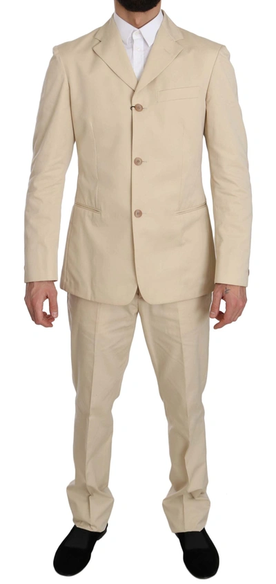 Shop Romeo Gigli Two Piece 3 Button Cotton Solid Men's Suit In Beige