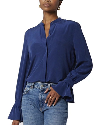 Shop Equipment Valerrie Collarless Silk Shirt In Blue