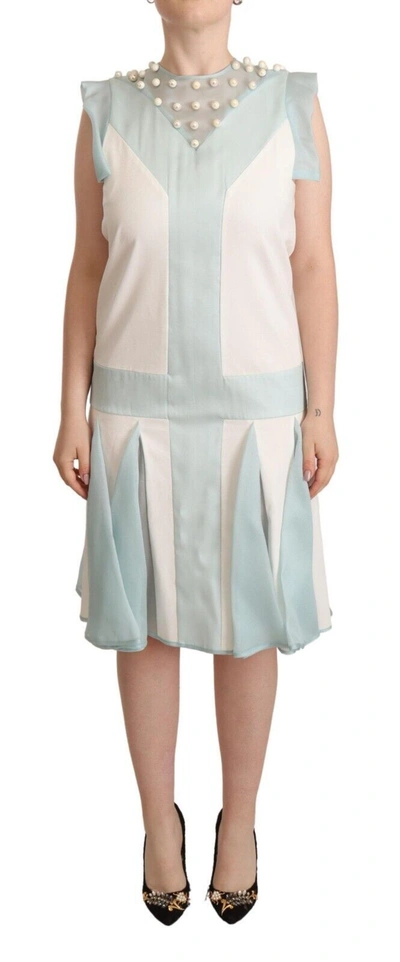 Shop Sergei Grinko Faux Ivory Sleeveless Shift Midi Women's Dress In Multi