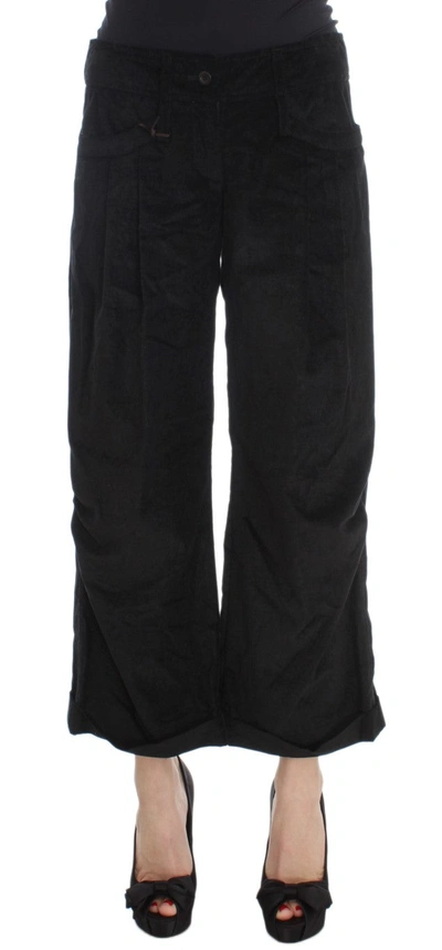 Shop Ermanno Scervino Velvet Cotton Capri Bootcut Women's Pants In Black