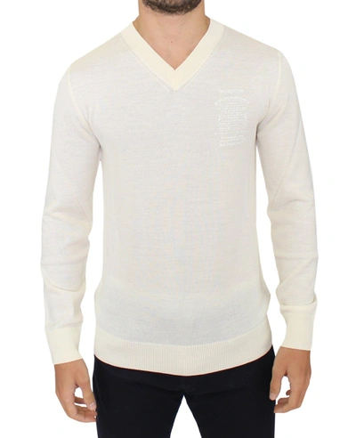 Shop Ermanno Scervino Ivory Wool Blend V-neck Pullover Men's Sweater In White