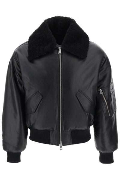 Shop Ami Alexandre Mattiussi Ami Paris Leather Bomber Jacket Men In Black