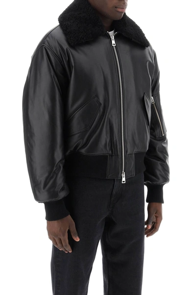 Shop Ami Alexandre Mattiussi Ami Paris Leather Bomber Jacket Men In Black