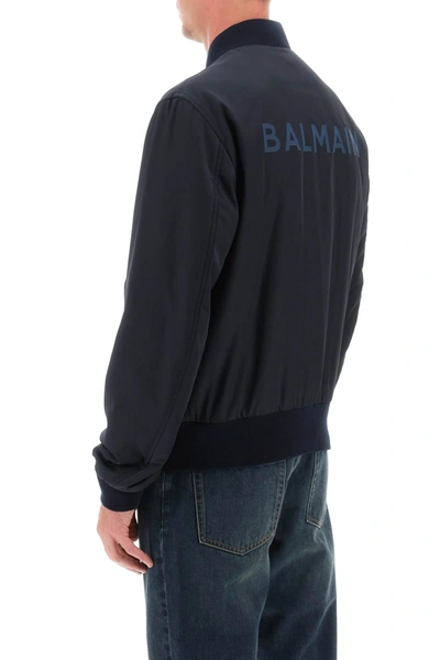 Shop Balmain Nylon Pb Bomber Jacket Men In Blue