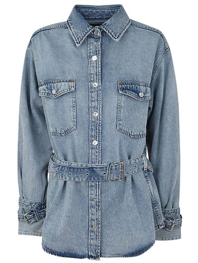 Shop 7 For All Mankind Chiara Biasi X 7fam Belted Overshirt Unwind Clothing In Blue