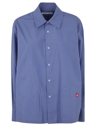 Shop Alexander Wang Button Up Long Sleeve Shirt With Apple Patch Logo Clothing In Pink & Purple