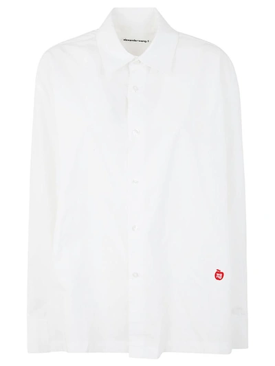 Shop Alexander Wang Button Up Long Sleeve Shirt With Apple Patch Logo Clothing In White