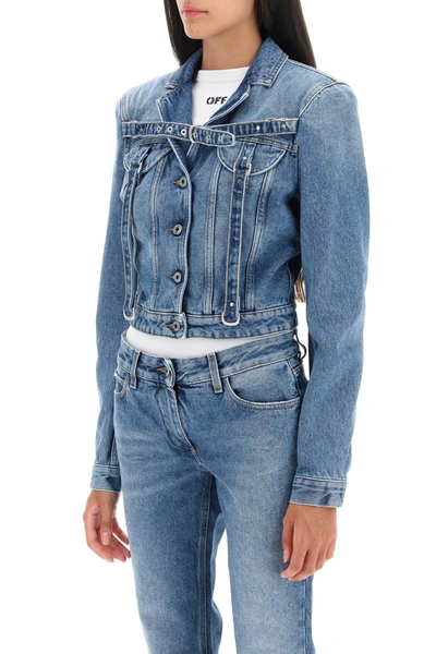 Shop Off-white Cargo Denim Jacket Women In Blue