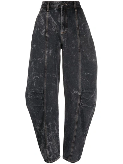 Shop Rotate Birger Christensen Rotate Washed Twill Wide Pants In Black