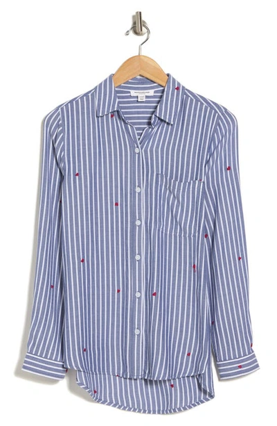 Shop Beachlunchlounge Kaylee Heart Stripe Long Sleeve Button-up Shirt In Blue Tide Hearts