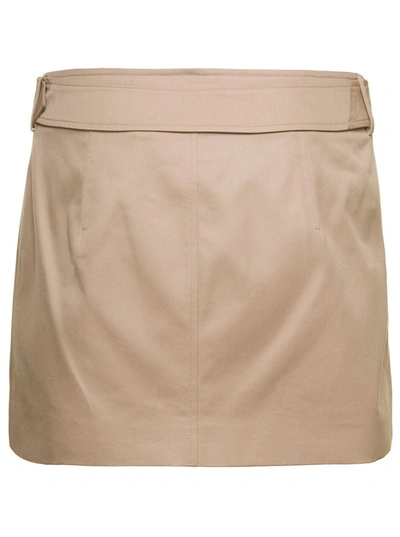 Shop Burberry 'brielle' Beige Mini Skirt With Belt And Button Fastening In Cotton Woman