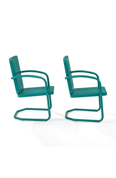 Shop Crosley Radio Bates 2-piece Cantilever Outdoor Chair Set In Turquoise Gloss