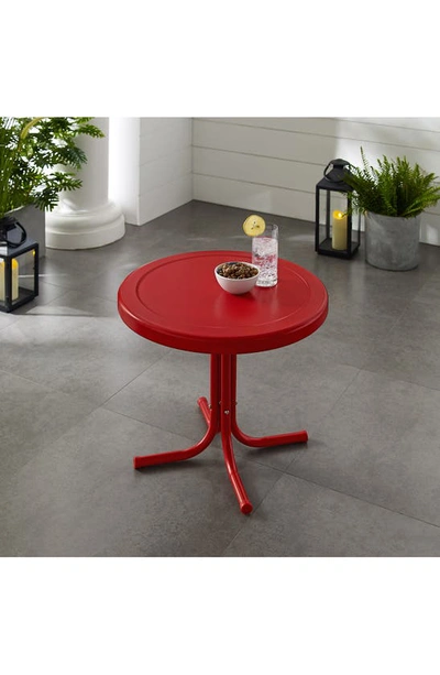 Crosley Radio Griffith Metal Round Side Table In Dark Red Satin