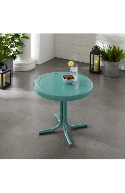 Crosley Radio Griffith Metal Round Side Table In Pastel Blue Satin