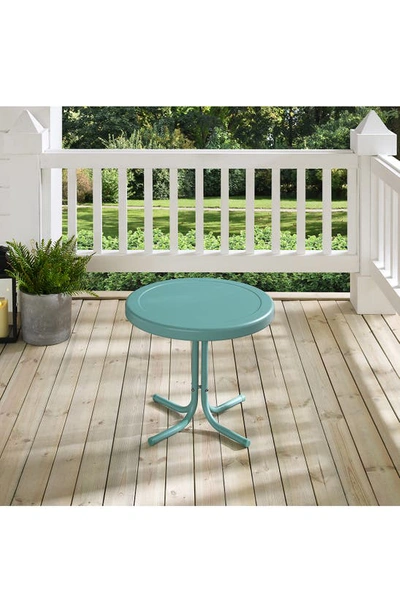 Crosley Radio Griffith Metal Round Side Table In Pastel Blue Satin