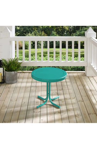 Crosley Radio Griffith Metal Round Side Table In Turquoise Gloss