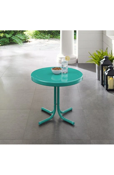 Crosley Radio Griffith Metal Round Side Table In Turquoise Gloss