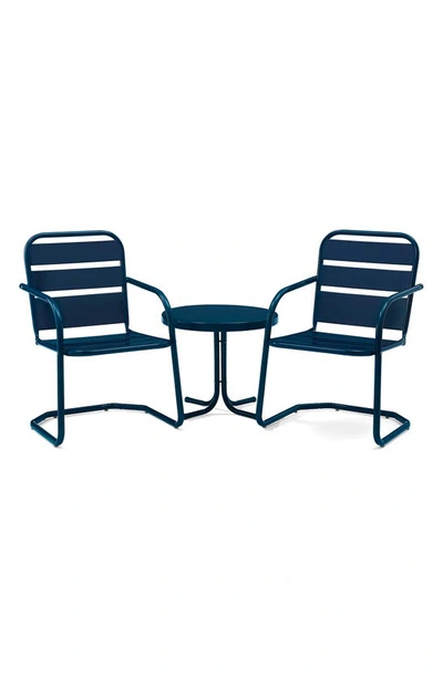 Shop Crosley Radio Brighton Table & Chairs 3-piece Patio Set In Navy Gloss