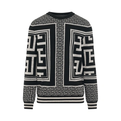 Shop Balmain Maxi Monogram Scarf Sweater