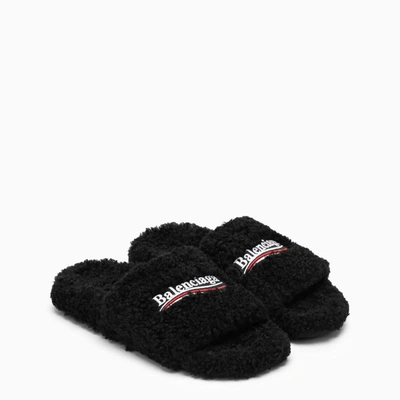 Shop Balenciaga Furry Slide Thong In Black
