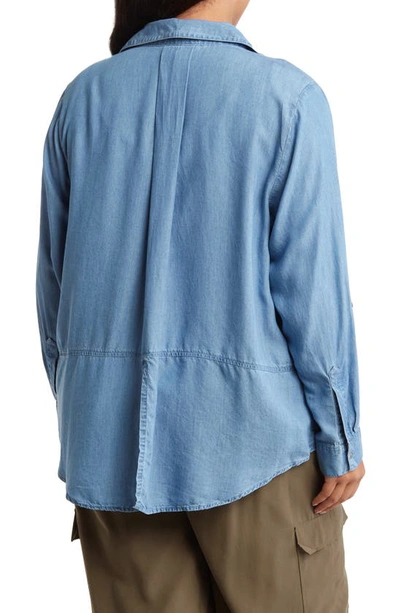 Shop Beachlunchlounge Vicky Long Sleeve Chambray Button-up Shirt In Medium Blue