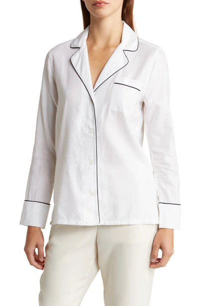 Shop Ag Iris Long Sleeve Button Front Shirt In True White