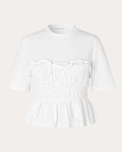 Shop Cecilie Bahnsen Women's Vilde Shirred Jersey T-shirt In White