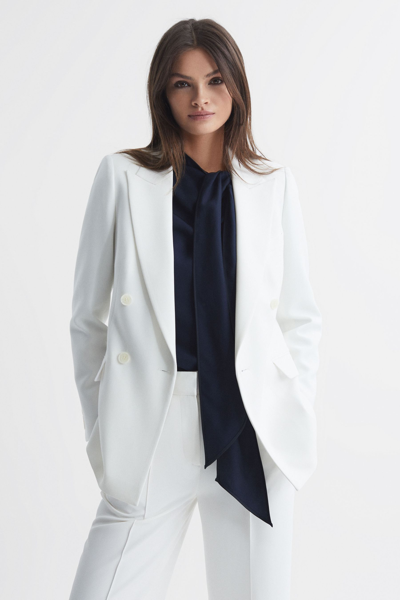 Shop Reiss Sienna - White Double Breasted Crepe Suit Blazer, Us 2