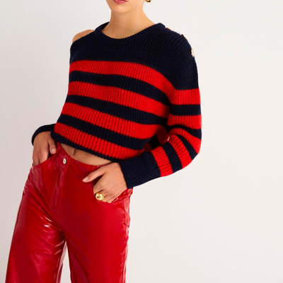 Shop Nocturne Striped Knit Sweater In Red