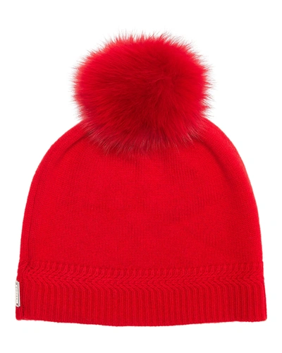 Shop Gorski Knit Cashmere Hat With Fox Fur Pompom In Red