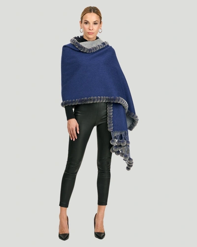 Shop Gorski Double Face Cashmere And Wool Stole With Rex Rabbit Trim In Blue