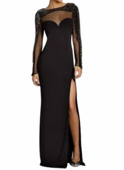 Shop Jovani Mesh Sleeve Dress In Black