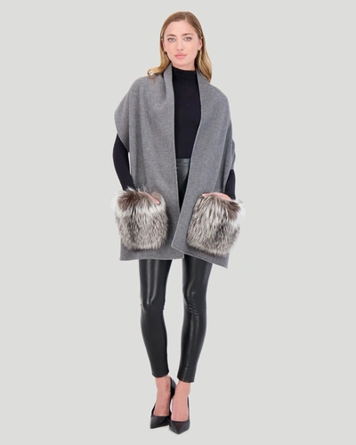 Shop Gorski Wool Stole With Silver Fox Pockets In Grey